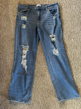 Rue21 Dark Blue Distressed Straight Leg Jeans